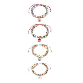 Bracelet en perles de verre tressé réglable, bracelets multi-brins, bracelets de charme de fleur d'émail d'alliage pour des femmes