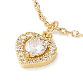 Collier pendentif coeur zircon cubique clair, 304 bijoux en acier inoxydable pour femmes