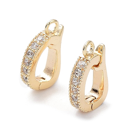 Rack Plating Brass Micro Pave Clear Cubic Zirconia Fold Over Clasps, Long-Lasting Plated
