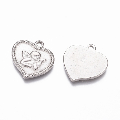 304 Stainless Steel Angel Pendants, Heart with Cupid/Cherub