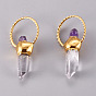 Natural Gemstone Pointed Pendants, Natural Amethyst & Quartz Crystal, with Brass Loop, Prismatic