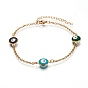 304 Stainless Steel Bracelets, with Enamel, Flat Round with Evil Eye