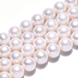 Natural Keshi Pearl Beads Strands, Baroque Freshwater Pearl, Round