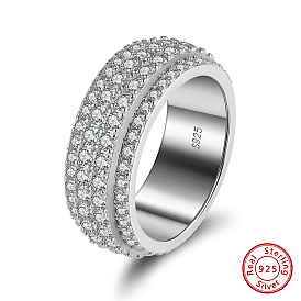 925 Sterling Silver Wide Band Finger Rings, with Cubic Zirconia
