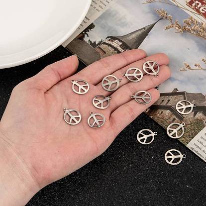 Peace Sign 201 Stainless Steel Pendants, 17x14x1mm, Hole: 1.5mm