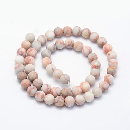 Brins de perles de netstone rouge naturel, givré, ronde