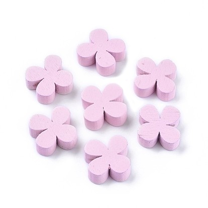 Natural Wooden Flower Beads, Dyed, 15x15mm, about 100pcs/bag