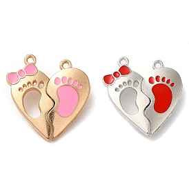 Alloy Enamel Magnet Split Pendants, Couples Charms, Heart Shaped with Foot