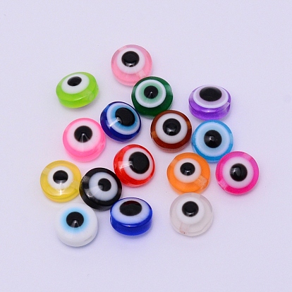 Flat Round Evil Eye Resin Beads