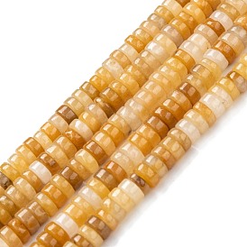 Natural Yellow Jade Beads Strands, Flat Round/Disc, Heishi Beads