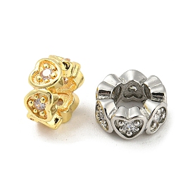 Micro cuivres ouvrent zircone cubique perles européennes, Perles avec un grand trou   , plaqué longue durée, sans plomb et sans cadmium, colonne avec le coeur