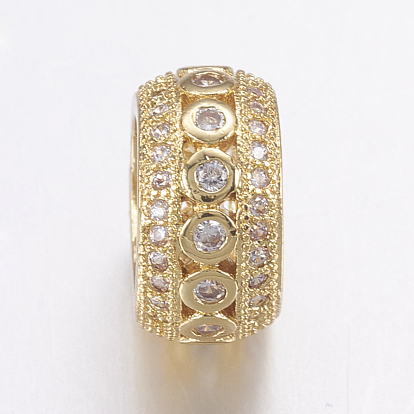 Micro en laiton pavent des perles cubes de zircone, plaqué longue durée, Perles avec un grand trou   , rondelle, clair