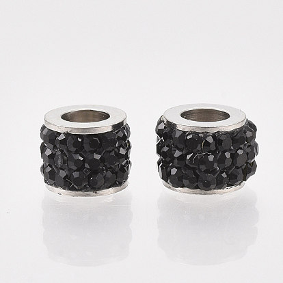 201 Stainless Steel Beads, with Polymer Clay Rhinestone, Column