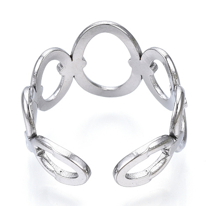 304 anneau de manchette ouvert ovale en acier inoxydable, anneau épais creux pour les femmes