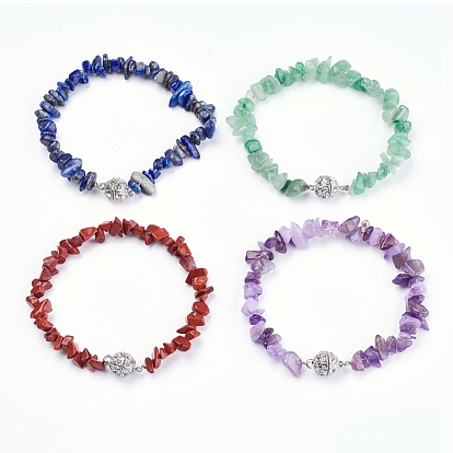 Perles naturelles de pierres précieuses bracelets, avec fermoir magnétique en laiton et strass, nuggets