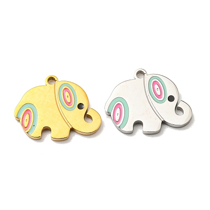 304 Stainless Steel Charms, with Enamel, Elephant Charms