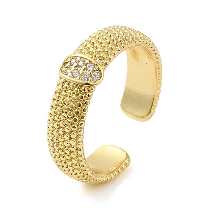 Rack Plating Real 18K Gold Plated Brass Oval Open Cuff Rings, with Cubic Zirconia, Long-Lasting Plated, Lead Free & Cadmium Free