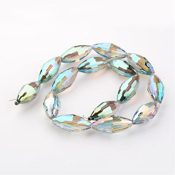 Electroplate Glass Bead Strands, Rice, Faceted, Rainbow Plated