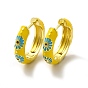Daisy Flower Enamel Hoop Earrings, Real 18K Gold Plated Brass Jewelry for Women, Lead Free & Cadmium Free