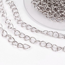 Handmade 304 Stainless Steel Twisted Chain/Curb Chain, Soldered, with Spool