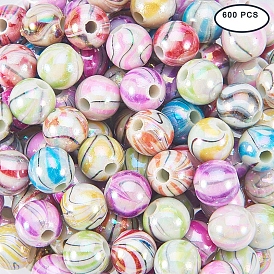 Wave Printed Acrylic Beads, AB Color, Round