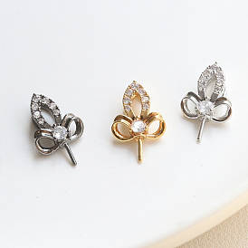 Brass Pave Clear Cubic Zirconia Leaf Head Pins, for Baroque Pearl Making