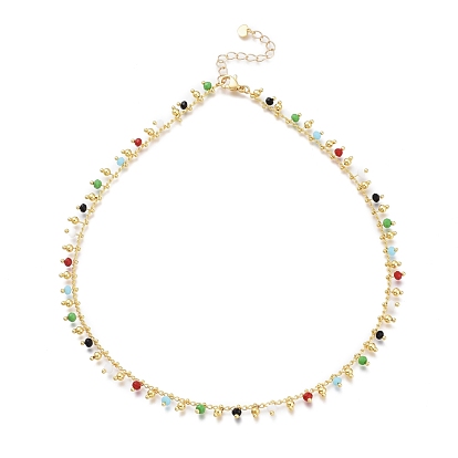 Colliers de perles en verre coloré à la main en laiton, avec 304 charmes de coeur inox, fermoirs pince de homard
