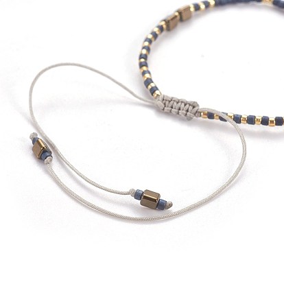 Нейлоновые нити плетеные браслеты из бисера, С немагнитным синтетическим гематитом, натуральный камень и бисер