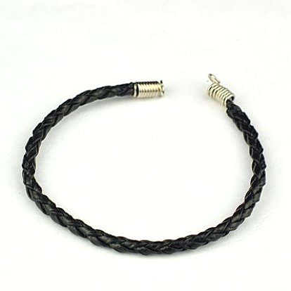   Cordon en cuir tressée pour fabrication de bracelets, avec des bouts de corde de fer, agréable pour les bijoux DIY faisant, 165x3mm