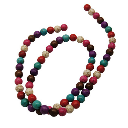 Synthetic Turquoise Beads Strands, Round, Dyed, 6mm, Hole: 0.4mm