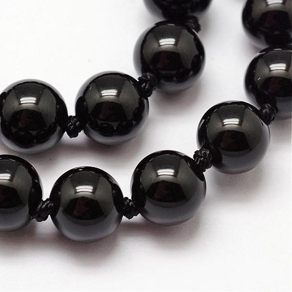 Brins de perles d'onyx noir naturel, ronde