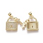 Brass Micro Pave Cubic Zirconia Pendants, Lock with Heart Key, Clear