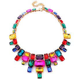 Geometric Vintage Crystal Necklace with Colorful Glass - Chic and Luxurious Jewelry