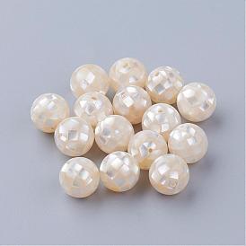 Perles naturelles de coquillages blancs, perles en nacre, ronde
