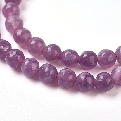 Lepidolita natural / hebras de perlas de piedra de mica púrpura, rondo