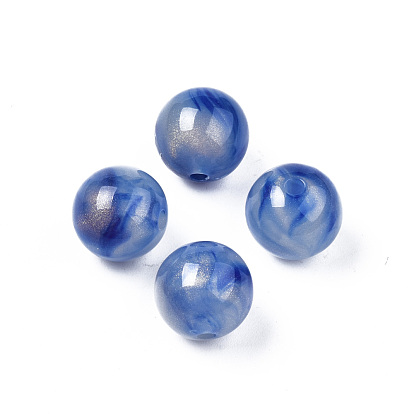 Opaque Acrylic Beads, Two Tone Color, with Glitter Powder, Round