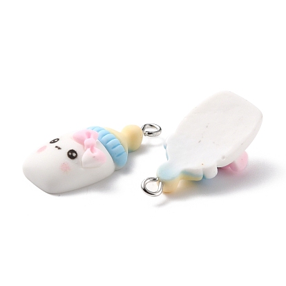 Resin Pendants, with Platinum Iron Peg Bail, Milk Bottle with Bowknot