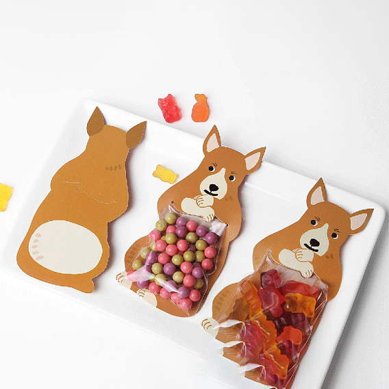 Sac à biscuits en plastique, avec carte d & # 39, animal de dessin animé et autocollants, pour le chocolat, candy, biscuits