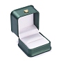 PU Leather Ring Box, with Golden Iron Crown, for Wedding, Jewelry Storage Case, Square