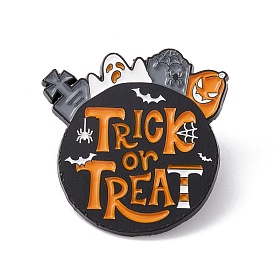 Word Trick or Treat Enamel Pin, Planet with Ghost Halloween Alloy Badge for Backpack Clothes, Electrophoresis Black