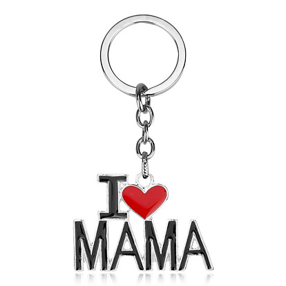 Word Alloy Enamel Pendant Keychain, Father's Day & Mother's Day Keychain, with Iron Findings