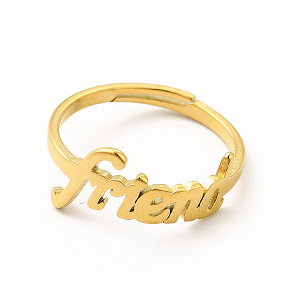 304 anillo ajustable de acero inoxidable word friend para mujer