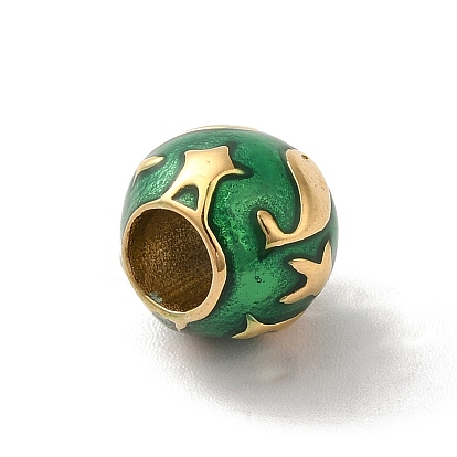 304 émail en acier inoxydable perles européennes, Perles avec un grand trou   , rondelle avec motif dauphin et étoile de mer