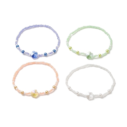 Glass Seed Bead Beaded Bracelets for Women, Flower Glass Stretch Bracelets