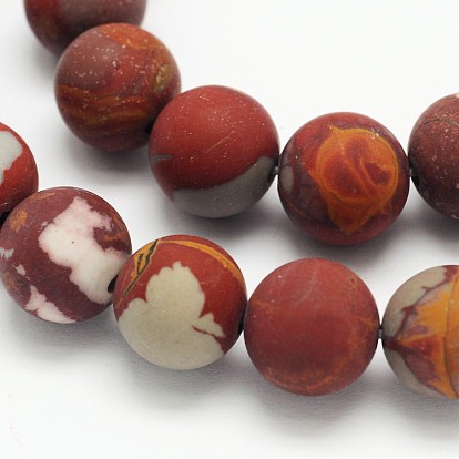 Dépoli rondes image rouge naturel perles de jaspe brins