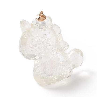 Transparent Acrylic Pendants, with Bubble inside and Alloy Findings, Unicorn