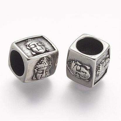 304 Stainless Steel Beads, Cube, Large Hole Beads