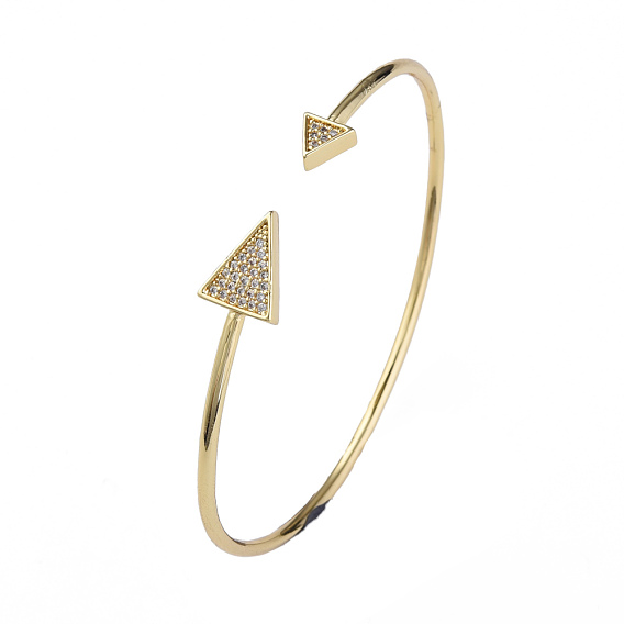 Кубический цирконий треугольный браслет с открытой манжетой, настоящие позолоченные украшения из латуни для женщин