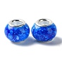 Crackle Acrylic European Beads, Large Hole Beads, with Stainless Steel Color Core, Rondelle