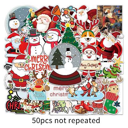50Pcs Christmas PVC Self Adhesive Stickers, Waterproof Decals for Water Bottle, Helmet, Luggage